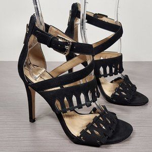 Ivanka Trump Drita Laser Cut Sandal Black Leather Womens Size 5.5 M